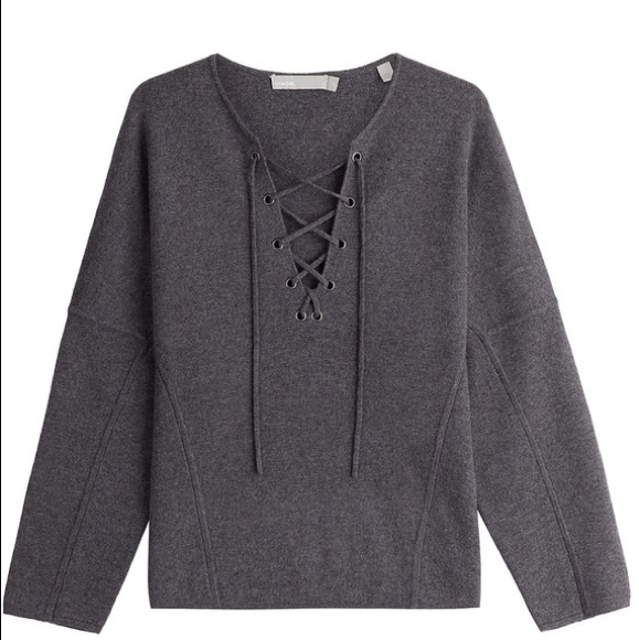 Vince Sweaters - VINCE Charcoal Cashmere Wool Lace Front Sweater M